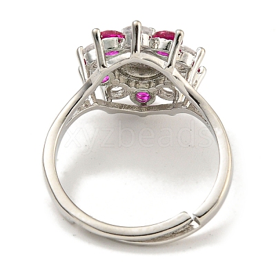 Oval with Hand Rack Plating Brass Micro Pave Cubic Zirconia Adjustable Rings RJEW-I105-04P-07-1