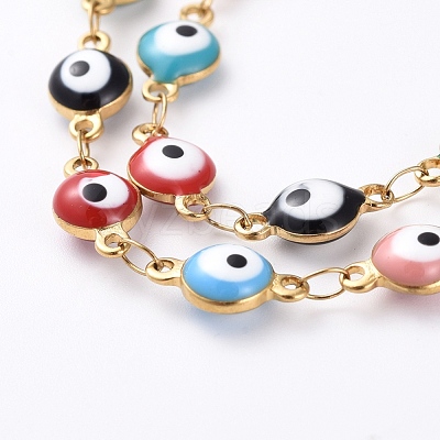 Handmade 304 Stainless Steel Enamel Chains CHS-P009-01G-02-1