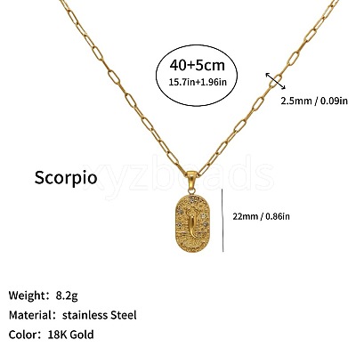 304 Stainless Steel Zodiac Constellation Pendant Paperclip Chain Necklaces ZP0058-10-1
