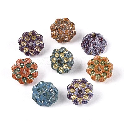 Picasso Baking Paint & Golden Metal Enlaced Glass Beads DGLA-T004-67M-1