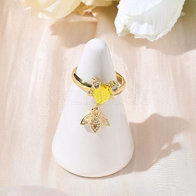 Brass Micro Pave Cubic Zirconia Adjustable Finger Rings for Women RJEW-K307-01G-23-1