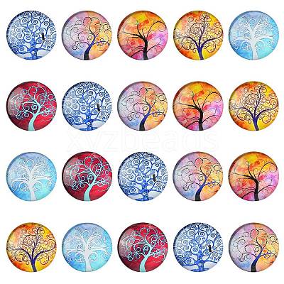 Half Round/Dome Tree Pattern Glass Flatback Cabochons for DIY Projects GGLA-YW0001-14A-1