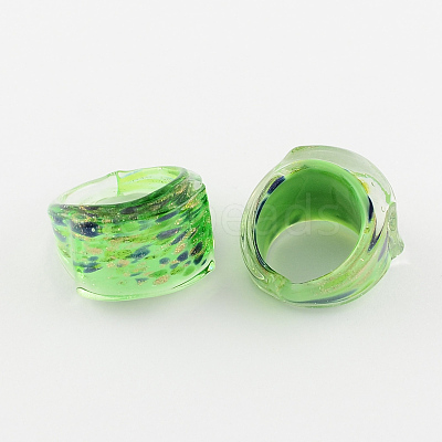 Handmade Gold Sand Lampwork Wide Band Rings RJEW-Q150-M10-B-1