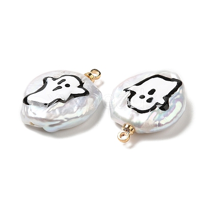 Baroque Style Natural Keshi Pearl Pendants with Enamel PEAR-G013-02G-1