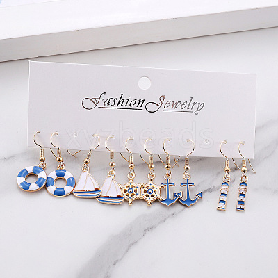 5 Pairs Nautical Theme Zinc Alloy Enamel Dangle Earrings FS-WG423E9-01-1