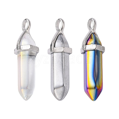 3Pcs 3 Colors Faceted Bullet Glass Pointed Pendants KK-FS0001-09-1