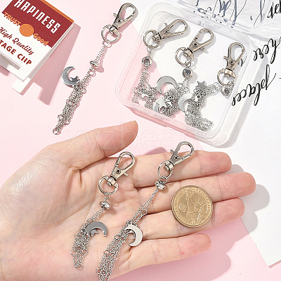 6Pcs 3 Styles Moon Alloy Swivel Lobster Claw Clasps & Brass Cable Chains AJEW-SC0003-98P-1
