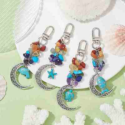 Alloy Moon & Synthetic Turquoise Sea Animals Pendant Decorations HJEW-JM01613-01S-1