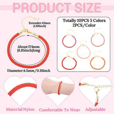 10Pcs 5 Colors 4.5MM Round Nylon Milan Cord Bracelet Making BJEW-TA0001-24D-1