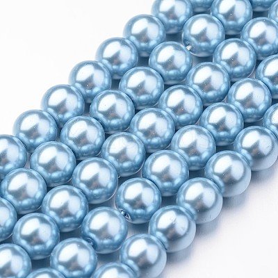 Eco-Friendly Dyed Glass Pearl Round Bead Strands X-HY-A008-8mm-RB006-1