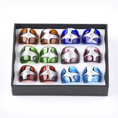 Handmade Silver Foil Lampwork Wide Band Rings RJEW-Q150-M11-B-1-1