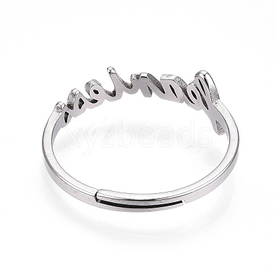 304 Stainless Steel Word Adjustable Ring RJEW-L107-031P-1
