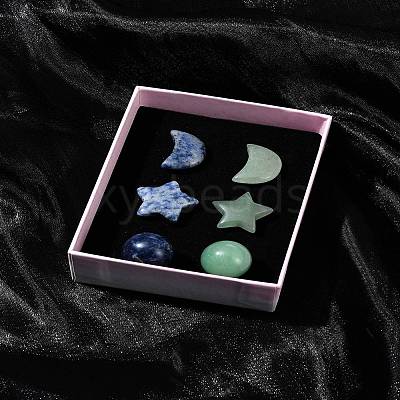 Natural Gemstone Healing Moon & Star & Round Ornaments AJEW-FS0001-12A-1