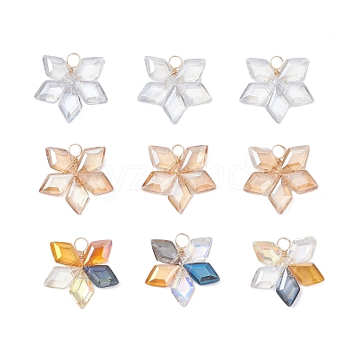 9Pcs 3 Colors Electroplate Rhombus Glass Pendants PALLOY-JF04507-1