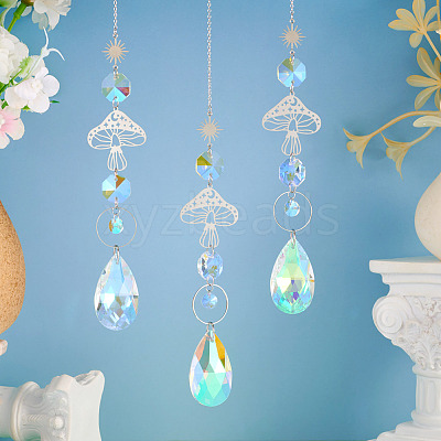 3Pcs 201 Stainless Steel Mushroom Hanging Ornaments HJEW-TA00369-1