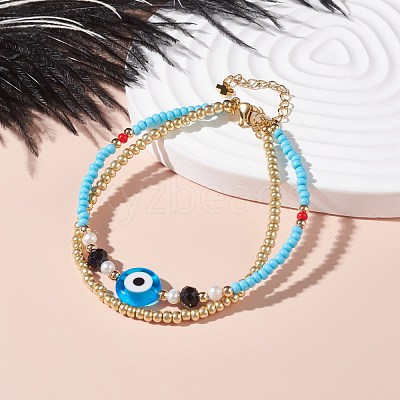 Evil Eye Multi-strand Bracelet for Girl Women BJEW-JB07111-02-1