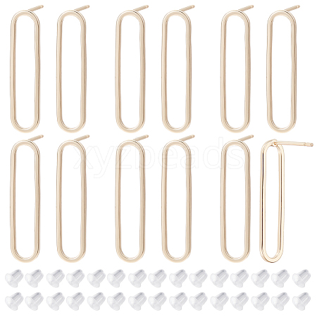 GOMAKERER 12Pcs Brass Hollow Oval Stud Earring Findings KK-GO0001-71-1