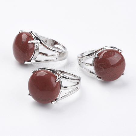 Adjustable Natural Red Jasper Finger Rings RJEW-F075-01N-1