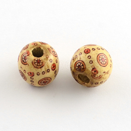 Round Printed Natural Maple Wood Beads WOOD-R243-16mm-B08-1