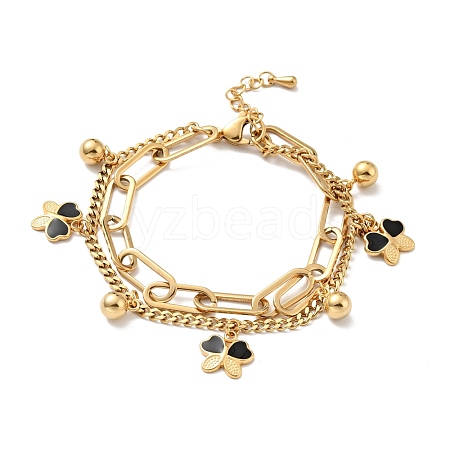 Resin Butterfly and Round Ball Charm Multi-strand Bracelet BJEW-G639-30G-1