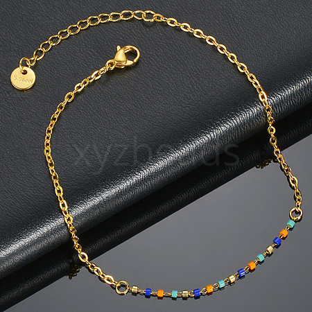 304 Stainless Steel Colorful Tassel Anklets WG8806E-13-1