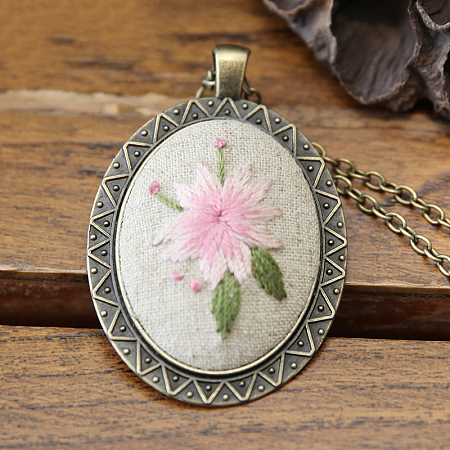 DIY Embroidery Flower Pendant Necklace Making Kit HUDU-PW0001-063L-1