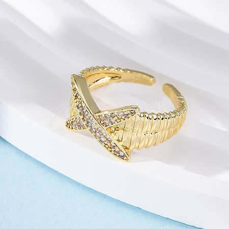 Brass Micro Pave Clear Cubic Zirconia Cuff Rings for Women RJEW-U043-08G-1