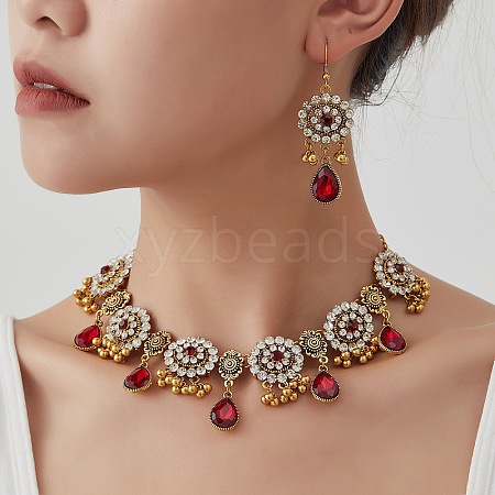 Alloy Rhinestone Bib Necklaces & Dangle Earrings Sets FS-WG6751B-06-1