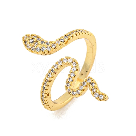 Rack Plating Snake Brass Micro Pave Clear Cubic Zirconia Cuff Rings for Women RJEW-C103-10G-1