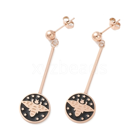 Black Flat Round with Moth and Star Enamel Dangle Earrings STAS-K237-06RG-1