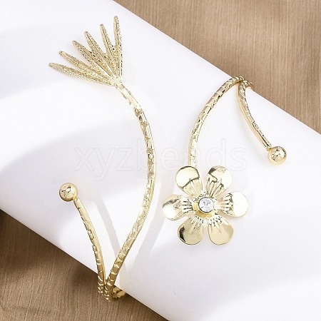 Flower Alloy Arm Cuff Bangles for Girl Women AJEW-A063-01G-G-1