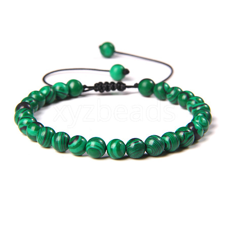 Synthetic Malachite Round Bead Adjustable Braided Bracelets UO3136-35-1