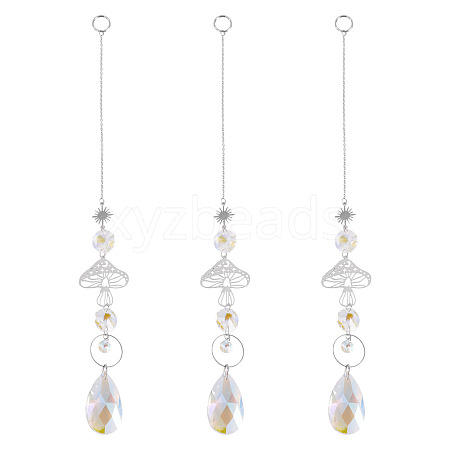 3Pcs 201 Stainless Steel Mushroom Hanging Ornaments HJEW-TA00369-1