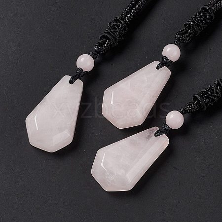 Natural Rose Quartz Hexagon Pendant Necklace with Nylon Cord NJEW-G094-A02-1