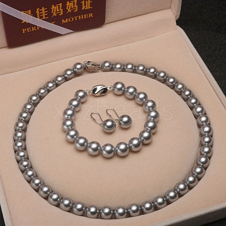 Shell Pearl Round Beaded Necklaces & Bracelets & Earring Sets for Women WG18377-51-1