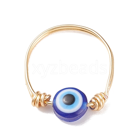 Resin Evil Eye Beaded Finger Ring RJEW-JR00486-01-1