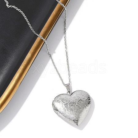 Anti-Tarnish 304 Stainless Steel Heart Locket Pendant Cable Chain Necklaces for Women NJEW-M050-04C-P-1