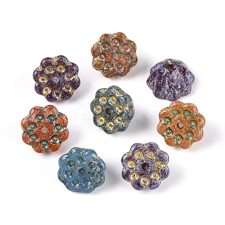 Picasso Baking Paint & Golden Metal Enlaced Glass Beads DGLA-T004-67M-1