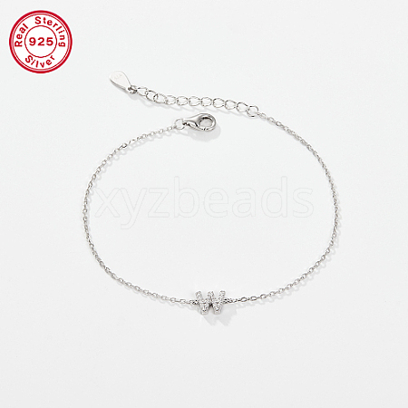 Anti-Tarnish Rhodium Plated 925 Sterling Silver Letter Cubic Zirconia Link Bracelets GI2156-23-1