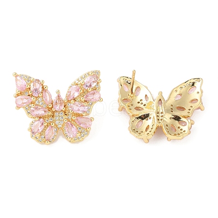 Rack Plating Brass with Cubic Zirconia Stud Earrings for Women EJEW-G394-06G-04-1