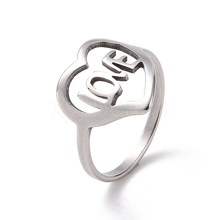 201 Stainless Steel Heart with Word Love Finger Ring RJEW-J051-38P-1