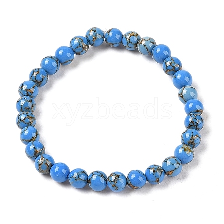 Synthetic Turquoise(Dyed) Round Beaded Stretch Bracelets G-U005-01A-06-1