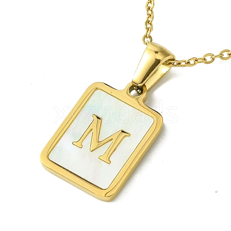 Ion Plating(IP) Rectangle with Initial Letter 304 Stainless Steel Pendant Necklace NJEW-R265-04G-M-1