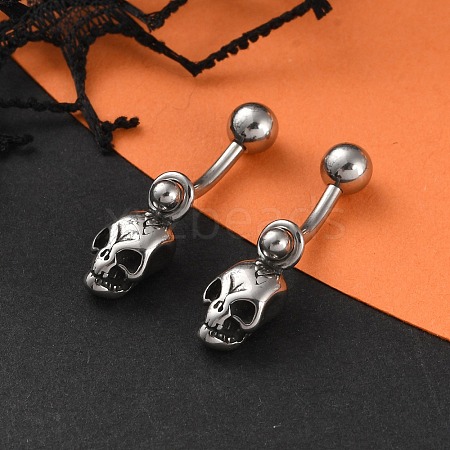 Skull 316 Surgical Stainless Steel Belly Button Rings/Earrings EJEW-G416-05AS-1