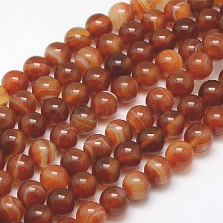 Natural Striped Agate/Banded Agate Beads Strands G-G591-10mm-03-1