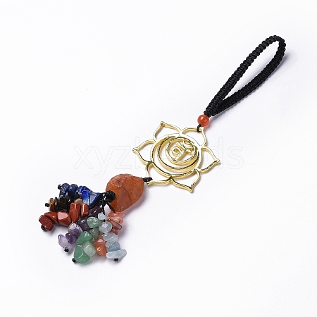 Natural Raw Carnelian & Mixed Stone Chips Tassel Pendant Decorations HJEW-P014-01G-02-1