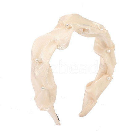 Pleated Cloth Hair Bands with Plastic Imitation Pearl Decor PW-WGE11E3-05-1