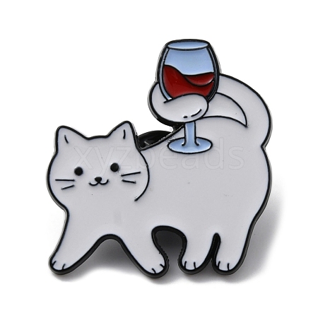 Drunk Cat Shape Alloy Enamel Brooch Pins JEWB-R021-08C-1