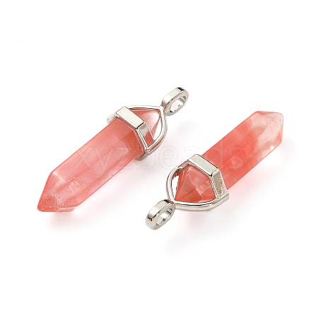 2Pcs Cherry Quartz Glass Double Terminal Pointed Pendants G-YW0002-03-1