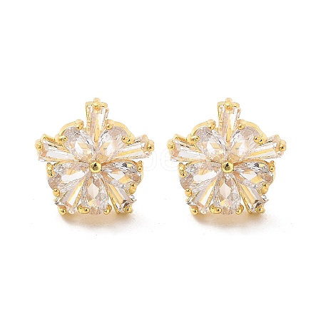 Rack Plating Flower Brass Micro Pave Clear Cubic Zirconia Stud Earrings EJEW-M029-01A-G-1